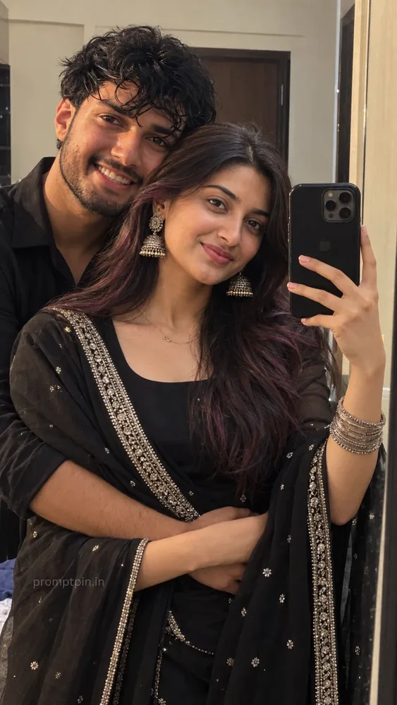 Hug Pose Mirror Selfie AI Photo Prompt for Couples (Ultra-Realistic)