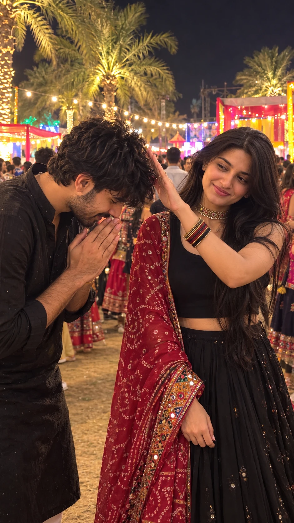 Navratri Garba Couple Funny Blessing AI Photo Prompt (9:16)