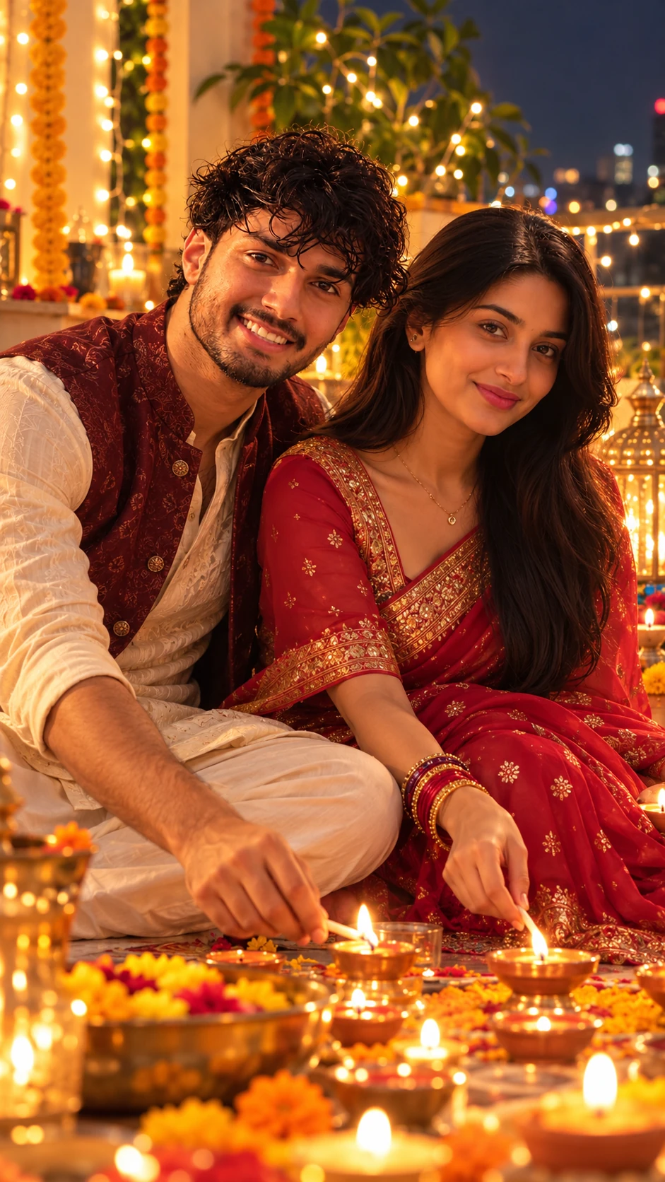 Couple Lighting Diyas Together (Diwali) AI Photo Prompt