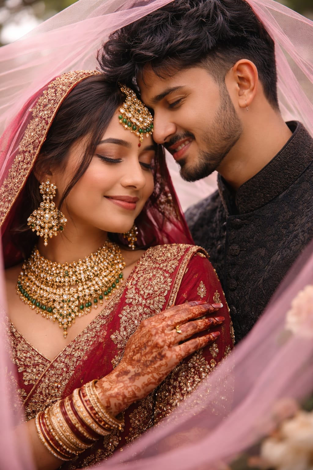 Pre Wedding Photography Prompts For ChatGPT | Create Realistic Pre-wedding Photos – Red Lehenga Bridal Portrait Prompt