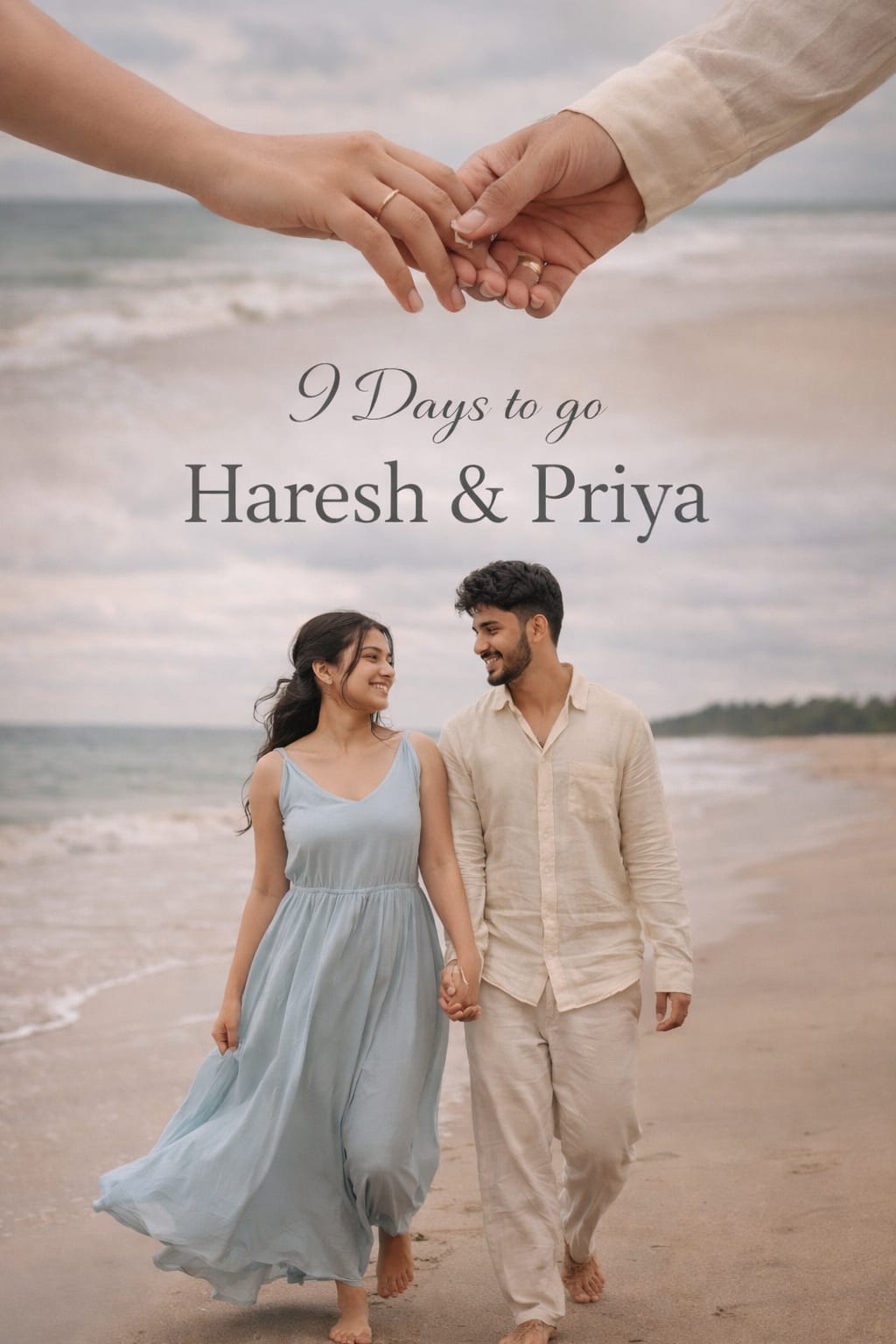 Pre Wedding Photography Prompts For ChatGPT | Create Realistic Pre-wedding Photos – Beach Walk Countdown Prompt