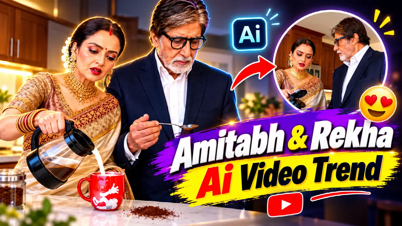 Amitabh & Rekha Coffee AI Video Editing Prompt (2026) – AI video prompt preview