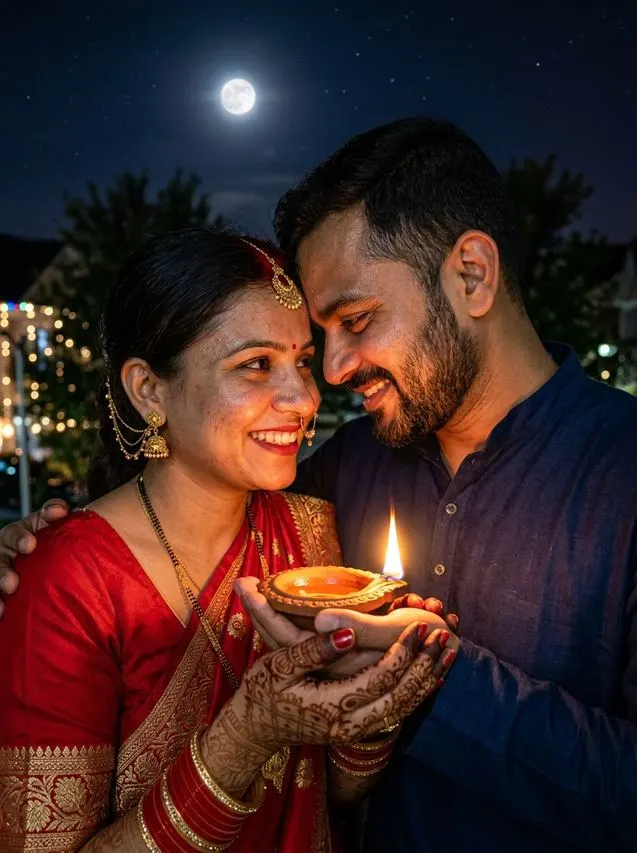 10. Cupped Diya Close-Up Portrait AI Prompt – Karwa Chauth Couple AI Photo Prompts: 10 Moonlit Romantic Looks AI result