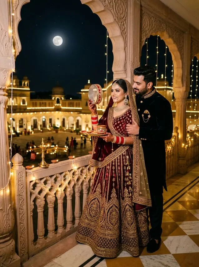 2. First Karwa Chauth Newlywed Embrace AI Prompt – Karwa Chauth Couple AI Photo Prompts: 10 Moonlit Romantic Looks AI result