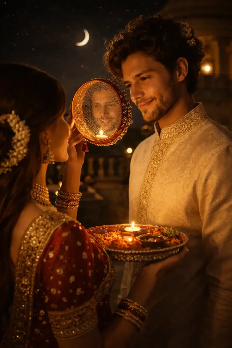 Royal Terrace Couple – Most Viral Style 2026 ( Prompt 2 ) – 20 Karva Chauth AI Photo Editing Prompts (2026) for Couples & Solo AI result