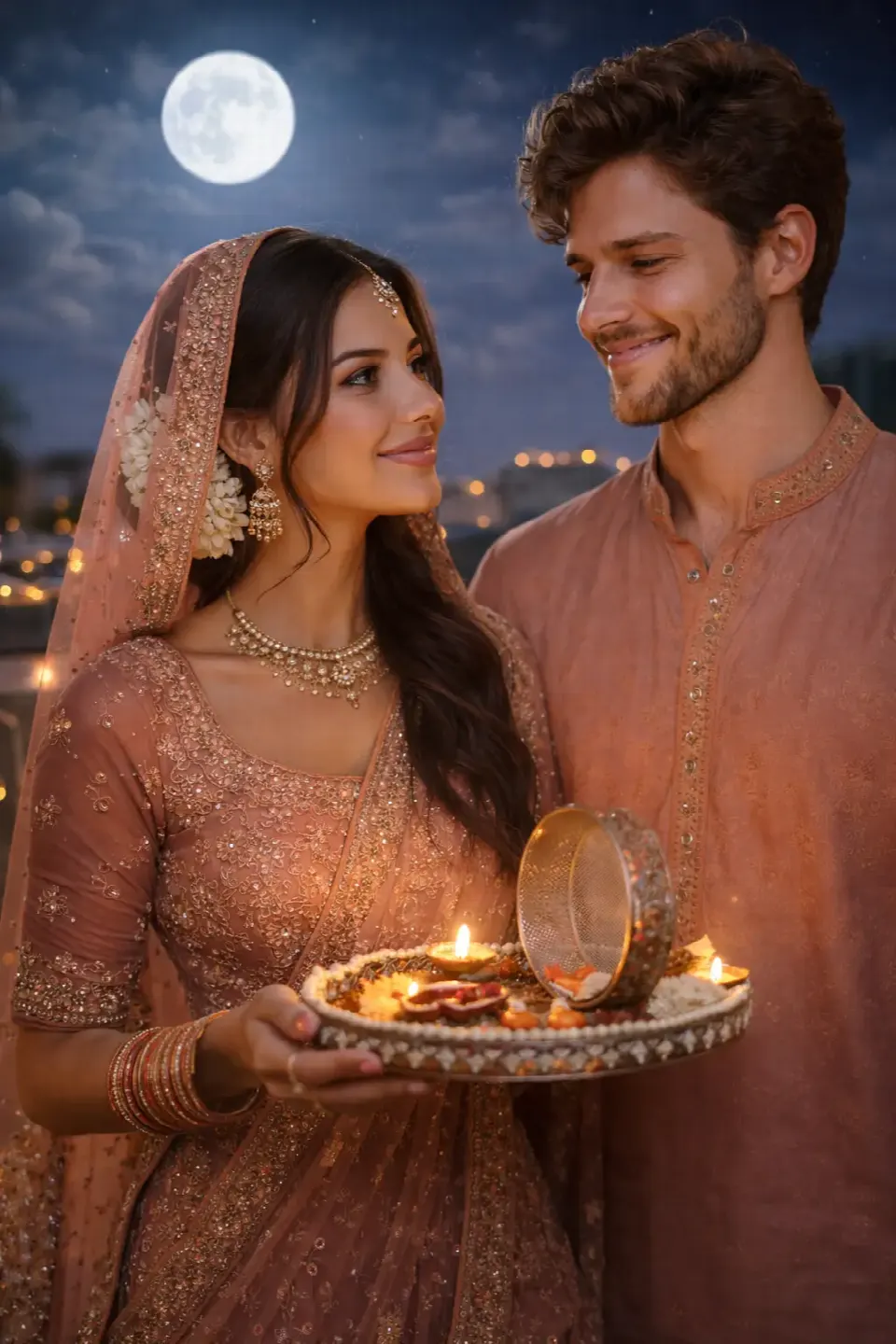Intimate Close-Up Couple – Face-Lock Special ( Prompt 3 ) – 20 Karva Chauth AI Photo Editing Prompts (2026) for Couples & Solo AI result
