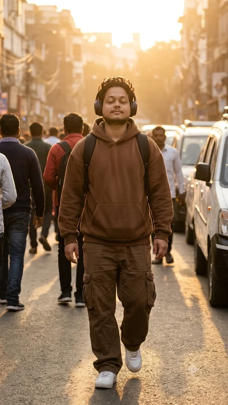 Primary Prompt – Golden Hour Music Vibes AI Photo Editing Prompt | Cinematic Street Photography AI result